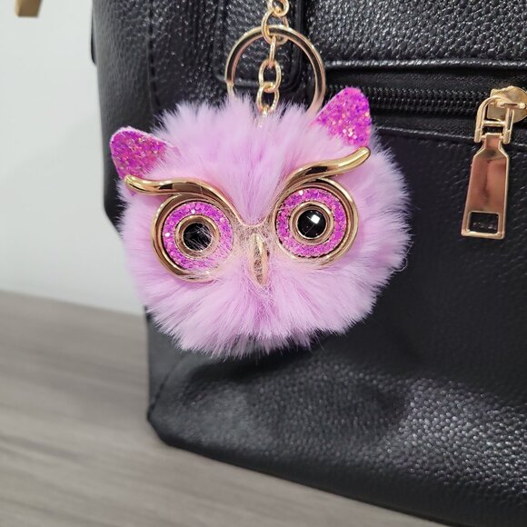 Fluffy Pom Pom Owl with Glasses Keychain Bag Charm Purple🦉 - Picture 3 of 5